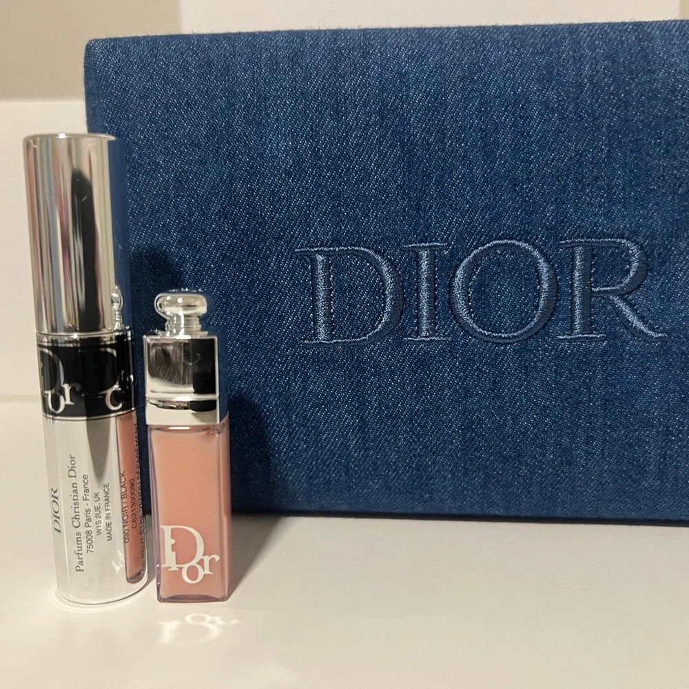 Dior Denim Blue Makeup Pouch with mini Lip gloss and mini Mascara 3pcs set - Picture 4 of 6
